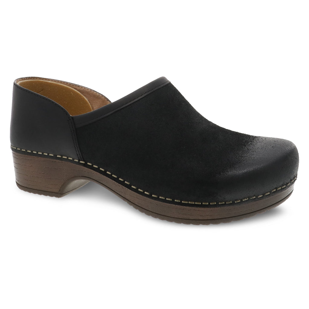 Dansko Women's Brenna in Black Burnished Suede Clog