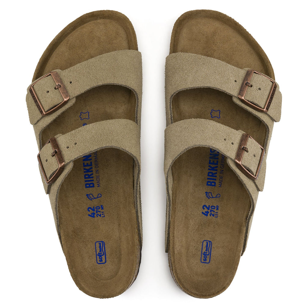 Birkenstock Arizona Suede Leather Soft Footbed Sandal in Taupe