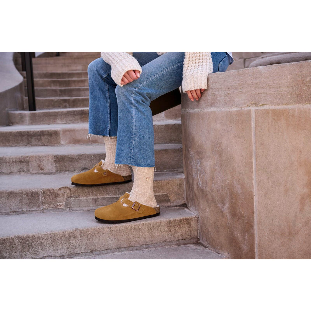 Birkenstock Boston Shearling Suede Leather Clog in Mink