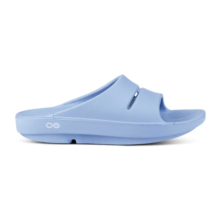OOFOS Unisex Ooahh Slide Sandals in Neptune Blue