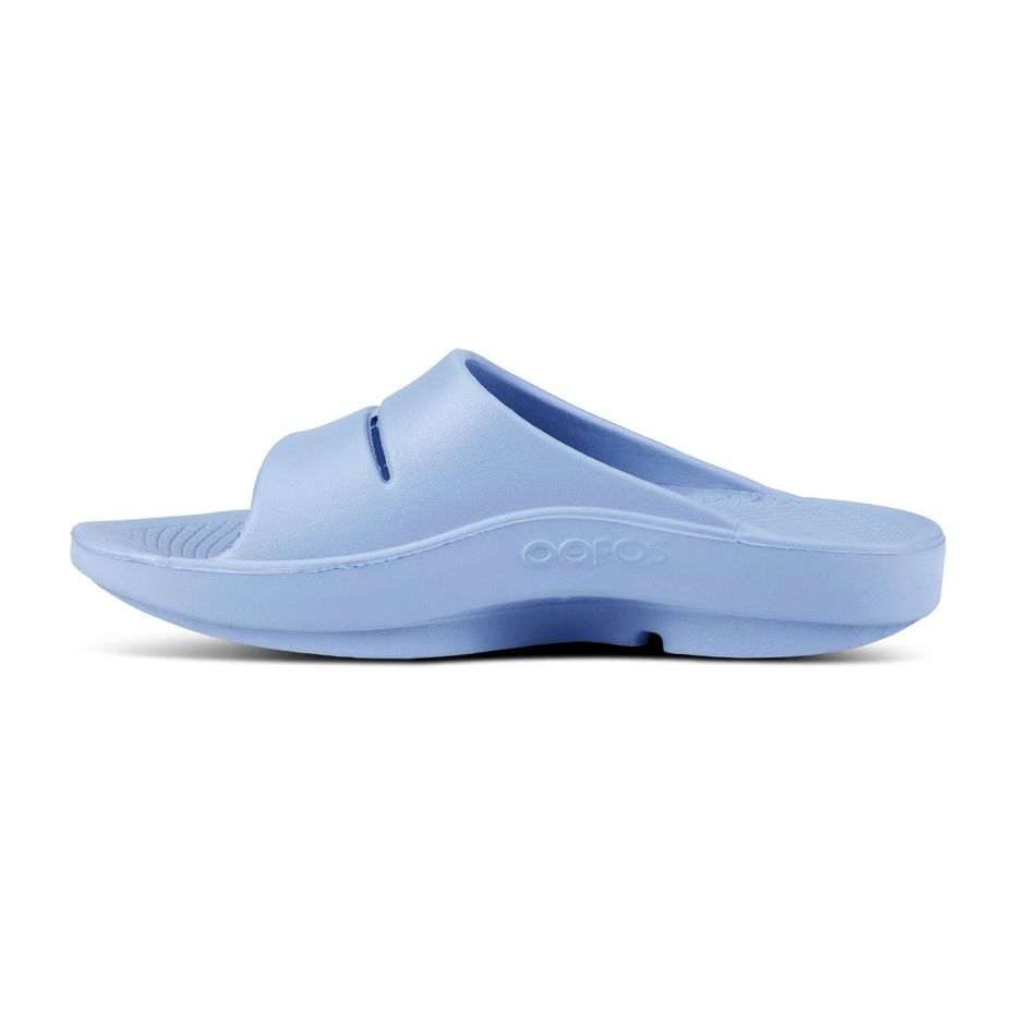 OOFOS Unisex Ooahh Slide Sandals in Neptune Blue