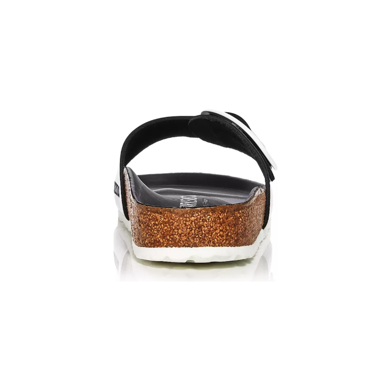 Birkenstock Madrid Big Buckle Natural Leather Patent in High Shine Black White