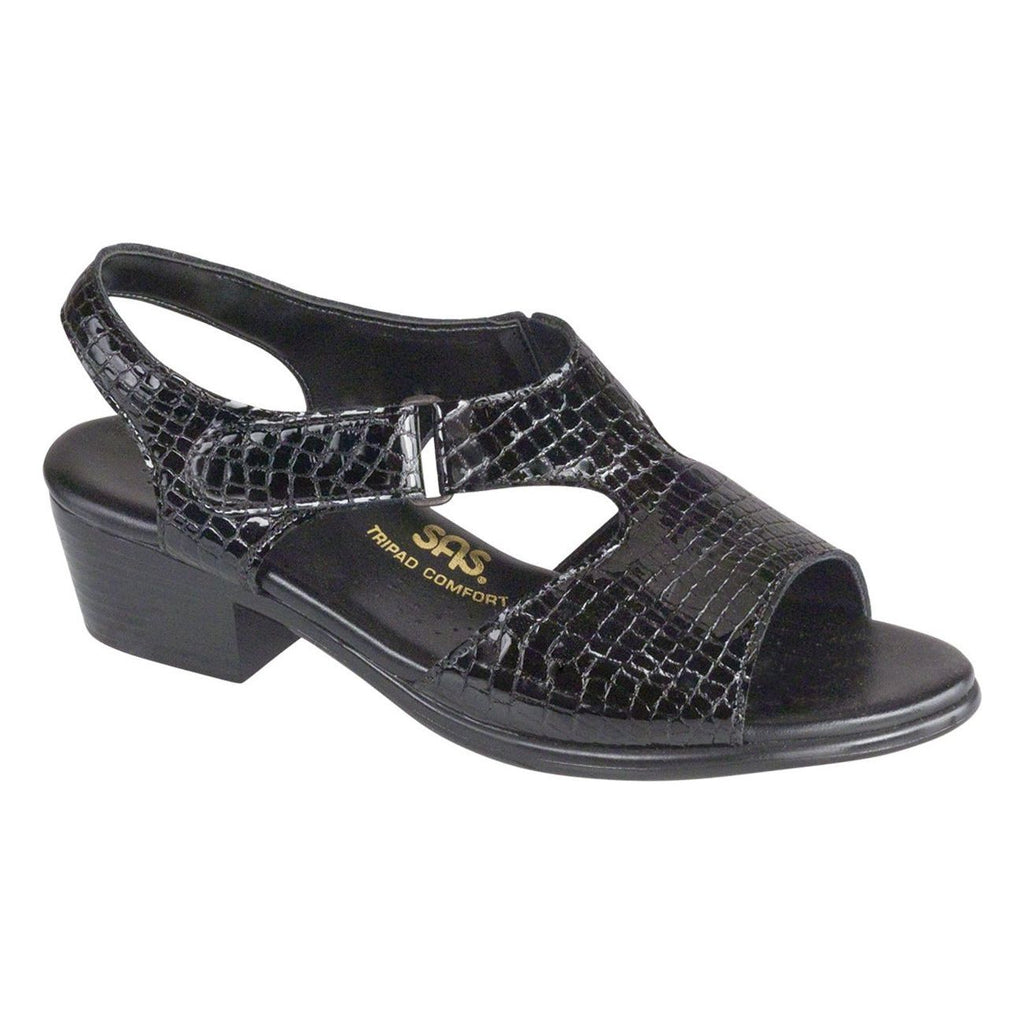 SAS Women's Suntimer Heel Strap Sandal in Black Croc Wide