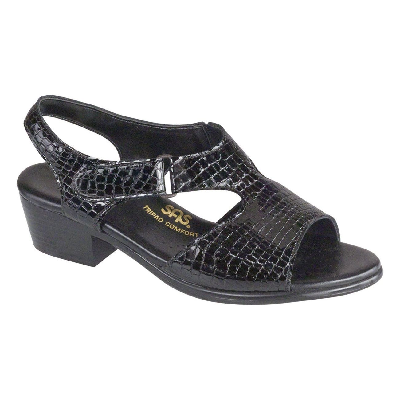 SAS Women's Suntimer Heel Strap Sandal in Black Croc Wide