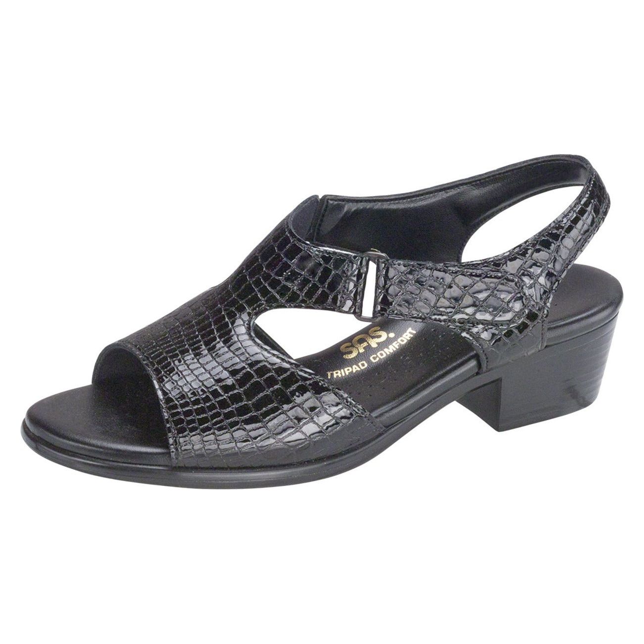 SAS Women's Suntimer Heel Strap Sandal in Black Croc Wide