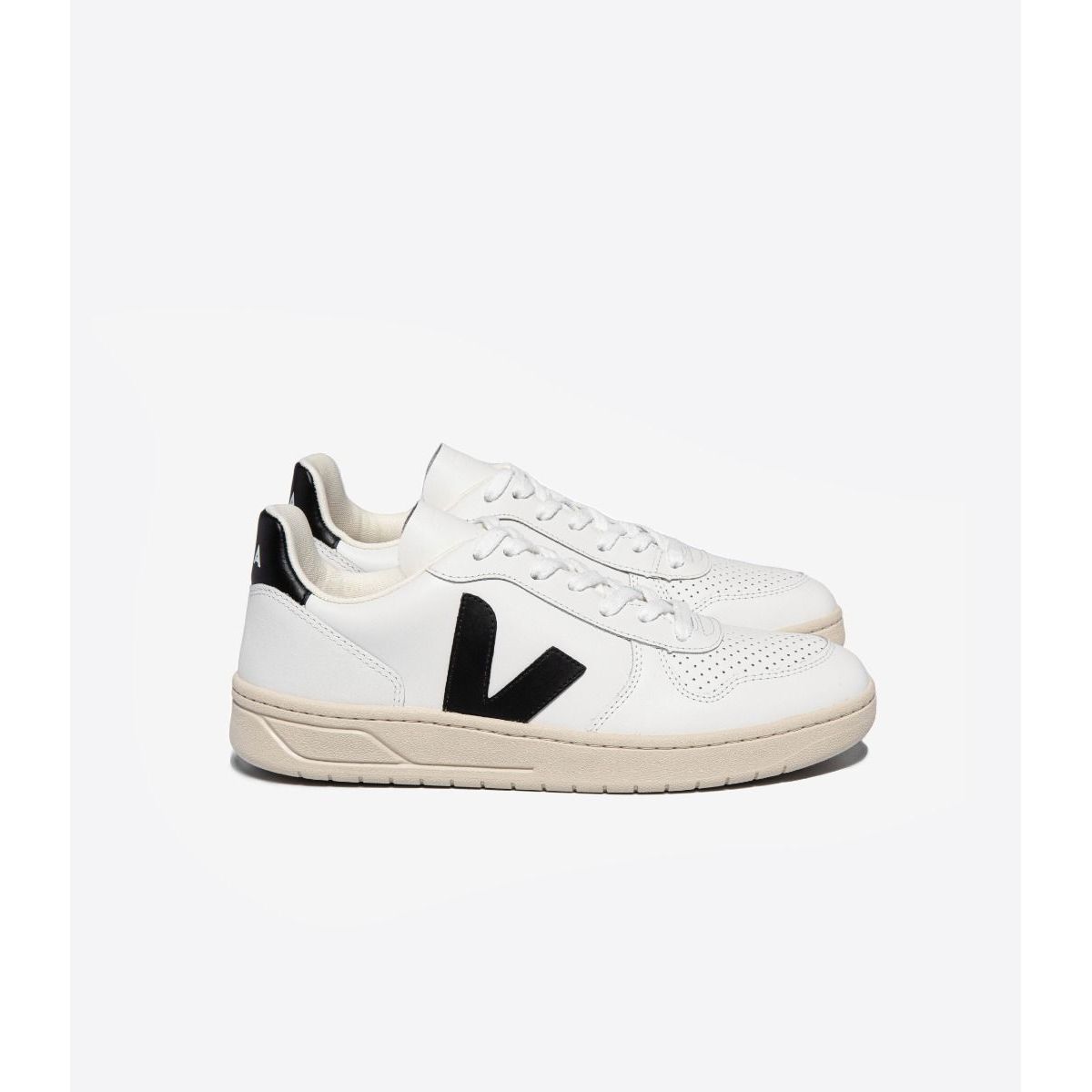 Veja Men's V-10 Leather Sneaker in White Black