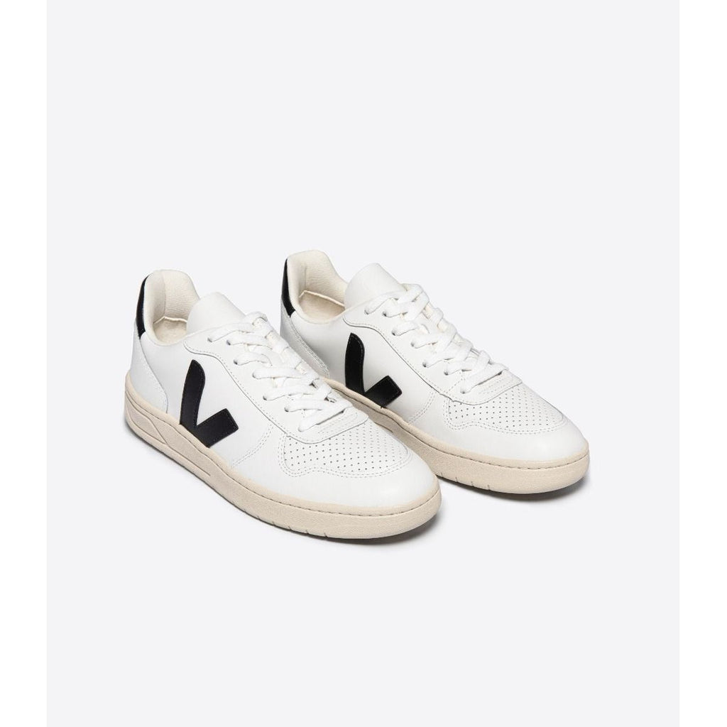 Veja Women's V-10 Leather Sneaker in White Black